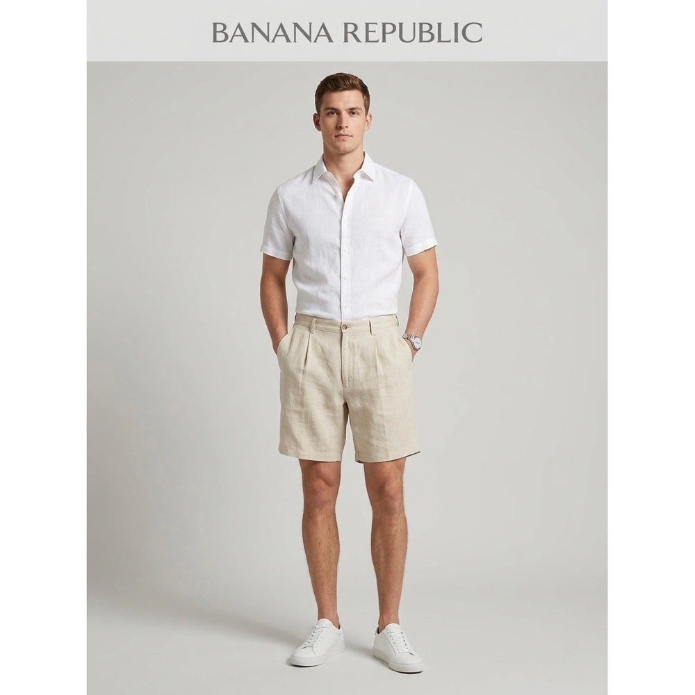 Banana Republic Classic Beige Cream Linen Pleated Mens Shorts size 38